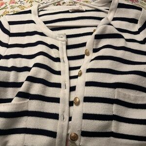 Jessica Simpson Navy and White Striped Cardigan with Gold Buttons